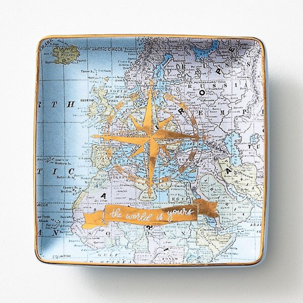 World is Yours Jewelry Trinket Dish 4”x4”